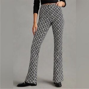 Maeve by Anthropologie Black White Geometric Flare Pants Size 12